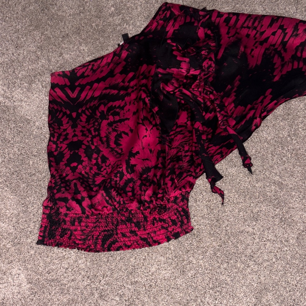 Fuchsia and Black Printed One-Shoulder Top